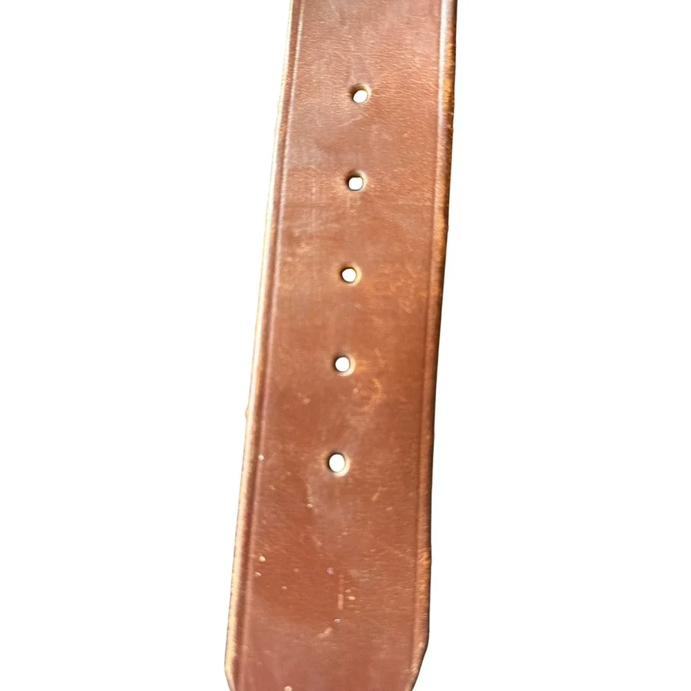 Genuine‎ Bridle Cowhide Belt Brown Leather Vintage Rugged Brass Buckle 215G 26